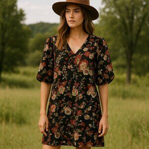 NWT Cynthia Rowley Womens Floral Linen Midi Dress SMALL Romantic Prairie Cottage